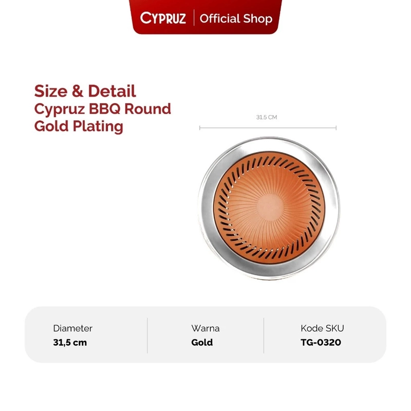 Product image Cypruz Official - Cypruz BBQ Round Gold Plating TG-0320 XL STAINLESS STEEL