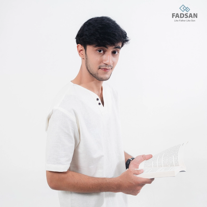 Product image FADSAN - Baju Koko Ayah dan Anak Bahan Katun Linen Lengan Pendek Broken Warna White - Mono Series SIZE ANAK XS MONO BROKEN WHITE