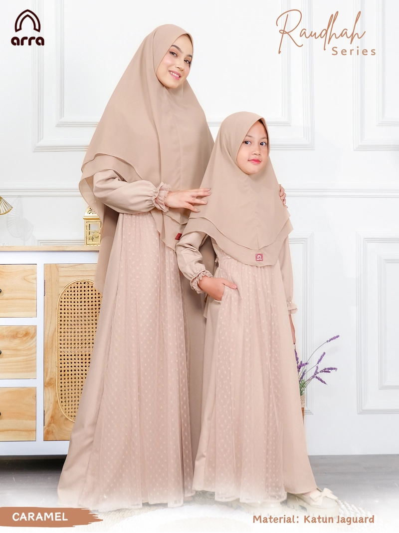 Product image Arra - [PO] Baju Sarimbit Raudhah Caramel M Khimar Anak