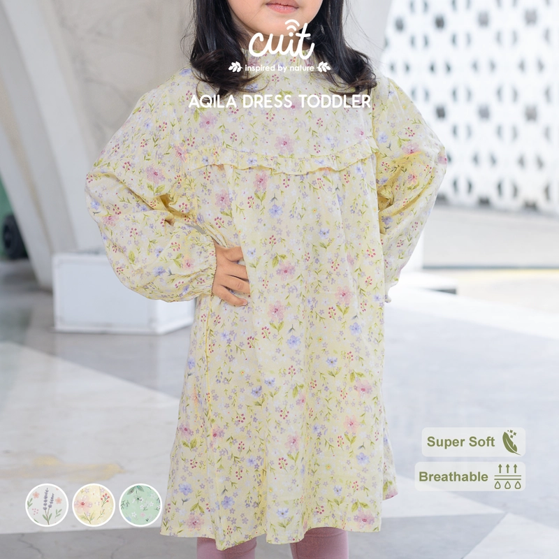 Product image Kintakun Baby - [RAYA SERIES] Cuit Aqila Dress Toddler Viscose Twill Dress Anak Perempuan 3 - 10 Thn 3-4 Tahun Sage Bloom