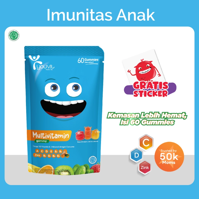 Product image Youvit - Youvit Multivitamin Anak dengan Vit C D Zink Sayur Buah Curcuma untuk Tumbuh Kembang Anak 7 Hari -