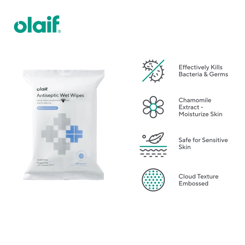 Product image Olaif - Olaif Antiseptic Wet Wipes - 20 sheets - Tisu Basah Antiseptik /Tissue Isi 20 Sheet
