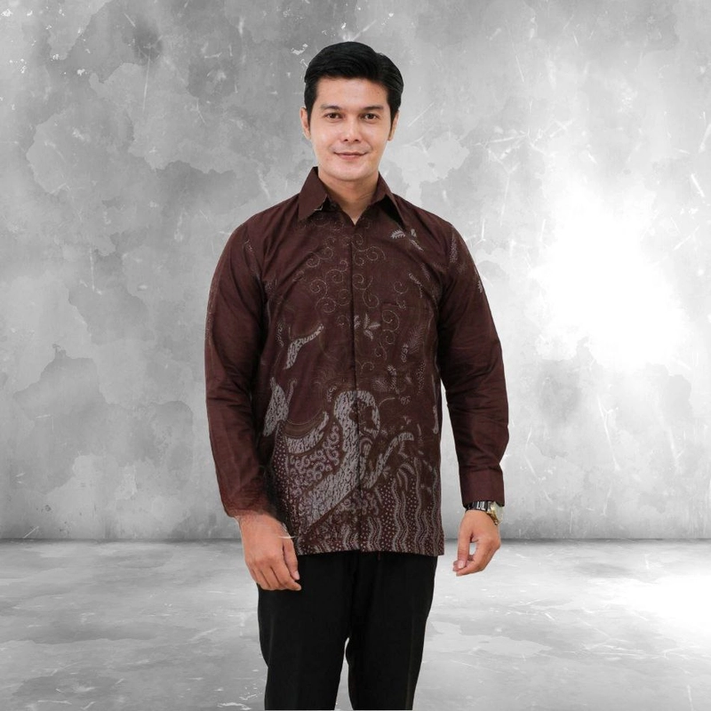 Product image Batik Alfin - Kemejan Batik pria dewasa Lengan panjang modern terbaru motif Arimbi bagus banget M Arimbi coklat