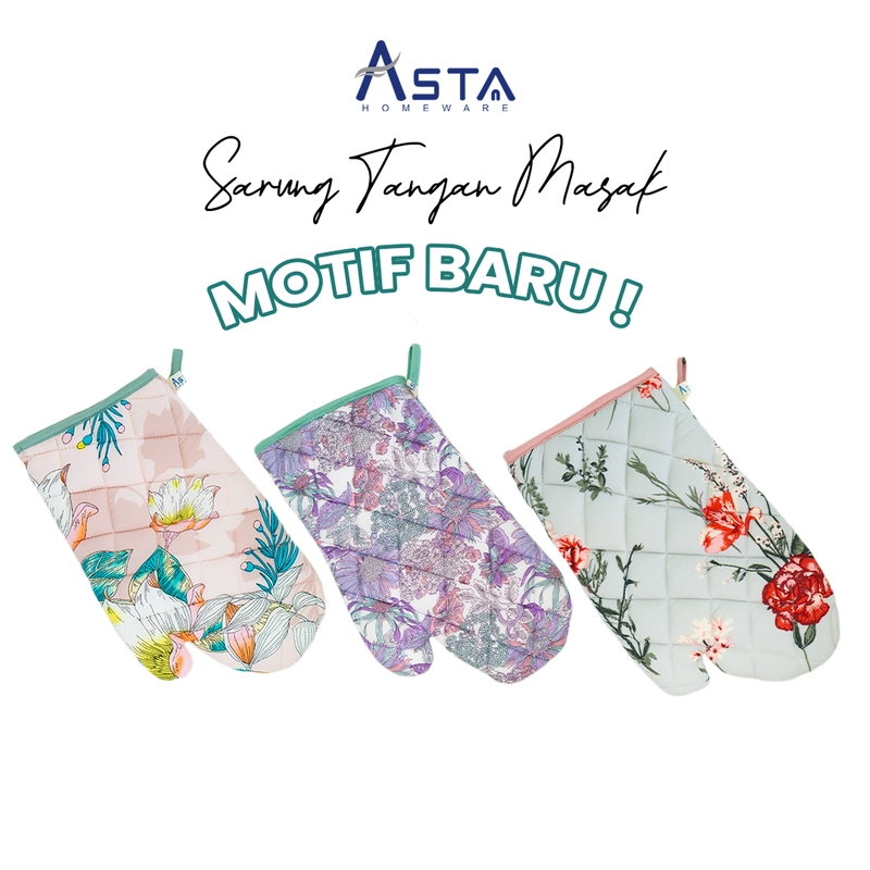 Product image Asta Sarung Tangan Masak Oven Anti Panas Tebal Katun Premium Motif Flower Blue