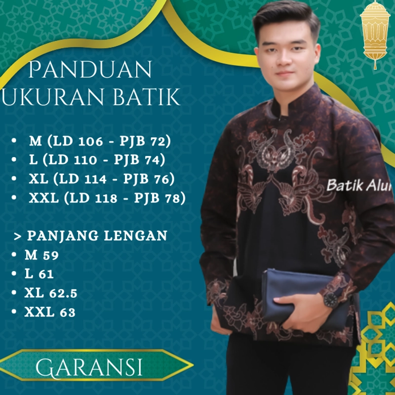 Product image Batik aluna - Mb10 baju muslim pria lengan panjang baju koko kemeja batik pria full furing premium M HITAM