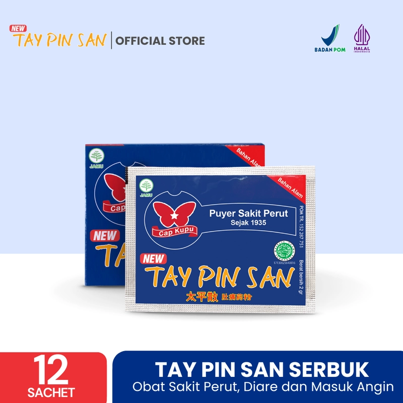 Product image Tay Pin San Serbuk 12 Sachet - Obat Sakit Perut & Diare50 gr 12 sachet