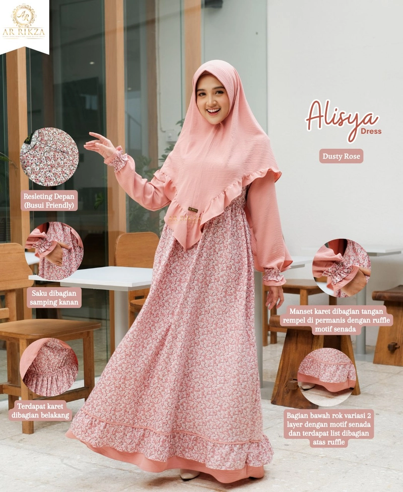 Product image Arrikza - Alisya Dress Gamis Mom Dress Only Dusty Rose S Dusty Rose