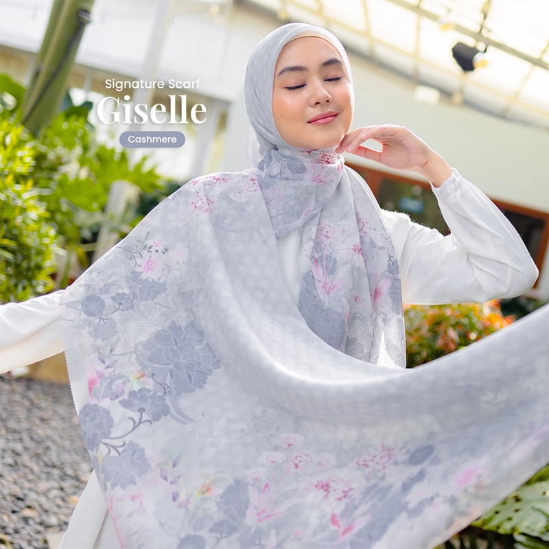 Product image KhadijahLabel - Hijab Jilbab Segi Empat Hijab Voal Scarf Premium Hijab Motif Terbaru Giselle 115x115cm Giselle Cashmere