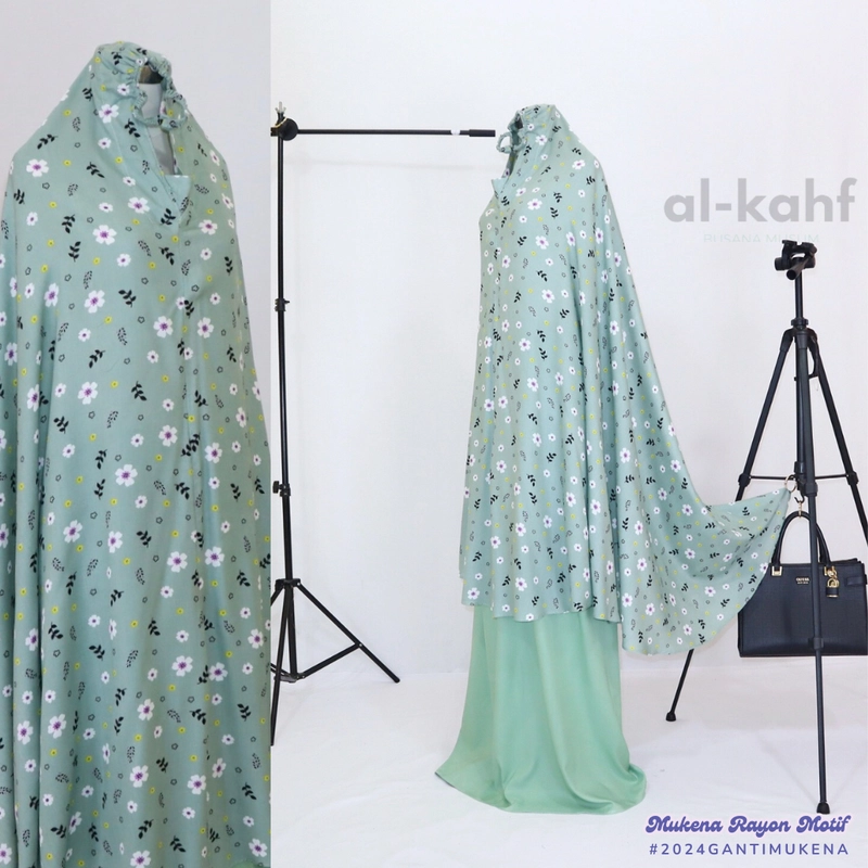 Product image Al Kahf - Mukena Rayon Dewasa Jumbo Motif Azkia model Syari Jumbo Allsize Nana Hijau