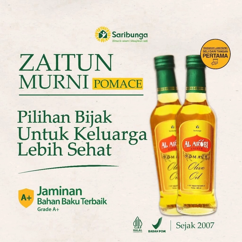 Product image BINASYIFA - AL AROBI POMACE Minyak Zaitun Berkualitas Menyegarkan 250 kuning