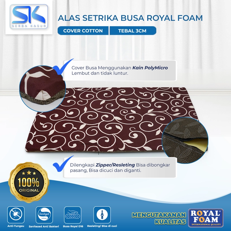 Product image SERBA KASUR - Alas Setrika Busa Royal Foam Tebal 3cm 100x60cm Strika Gosok Premium Anti Slip1 100x60x3 RANDOM