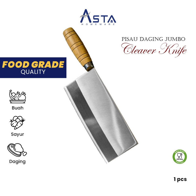 Product image Asta Pisau Daging Super Tajam Besar Stainless Gagang Kayu 31cm Jenis ASKK-01