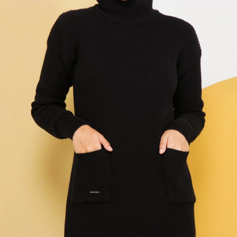 Product image Leika - Leika Hijab - Turtleneck Long Dress Rajut Lengan panjang All Size Black