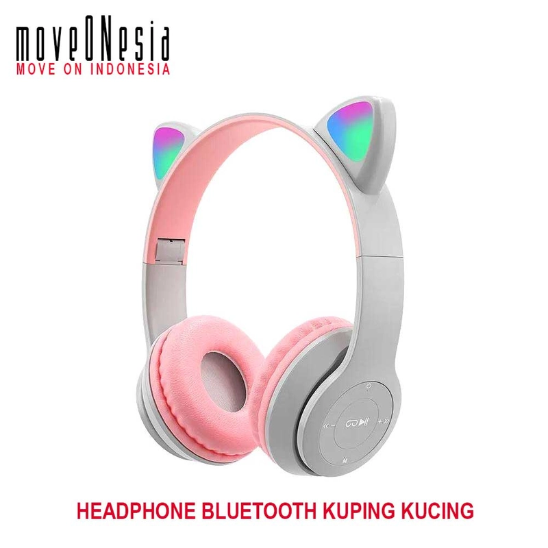 Product image Moveonesia - Headphone Bluetooth Bando Kuping Kucing Lucu Cat Ear Wireless Headset RGB LED Stereo Bass P47M RANDOM