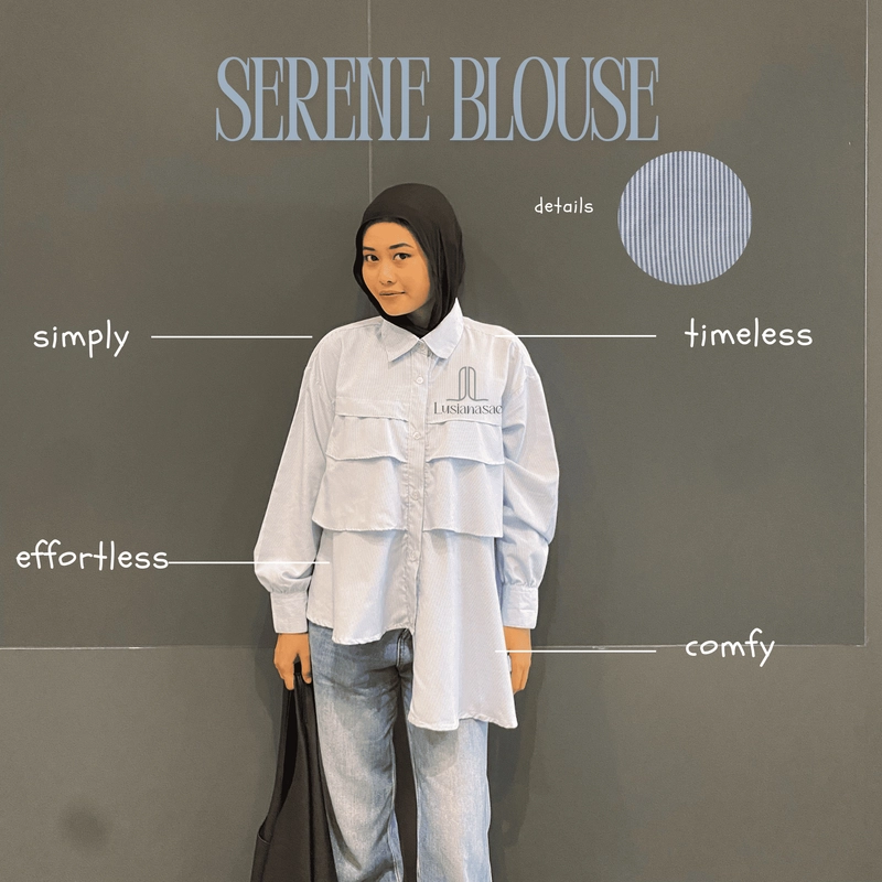 Product image Lusianasae - Serene Blouse Tunik Ruffle strip Hijab Oversize Trendy allsize ALLSIZE BABY BLUE