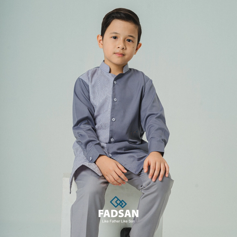 Product image FADSAN - Koko Kurta Bordir Ayah & Anak Lengan Panjang Warna Grey - Kashmir Series SIZE ANAK XS KASHMIR GREY