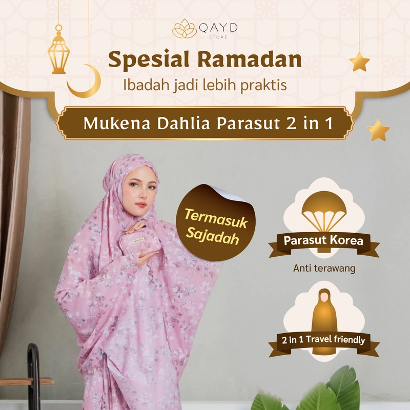 Product image qaydstoreid - Mukena 2in1 Parasut Dahlia Korea Motif Premium parasut melati Pink