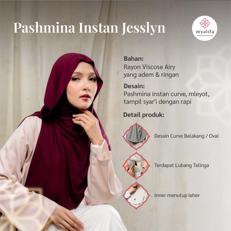 Product image HIjab Pashmina Instant Curve Inner Menutup Leher Rayon Viscose Airflow Jesslyn Pashmina Meley Jumbo Rosy Brown