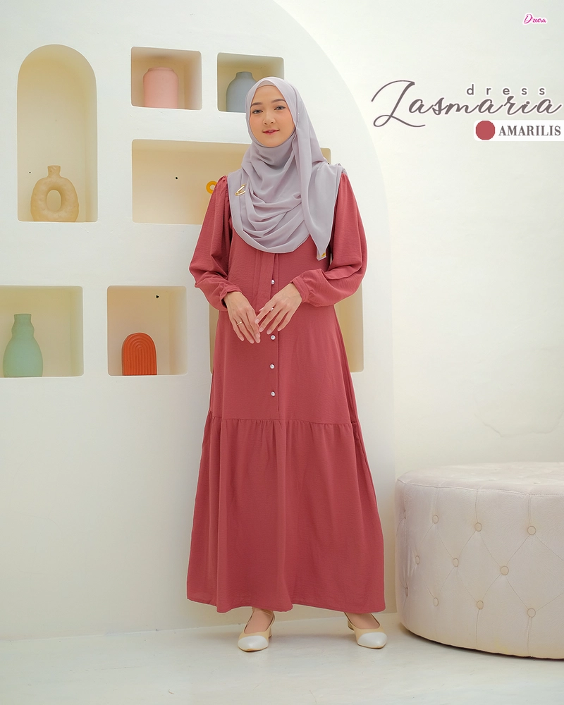 Product image Dzeera - LASMARIA DRESS / gamis polos crincle airflow S AMARILIS
