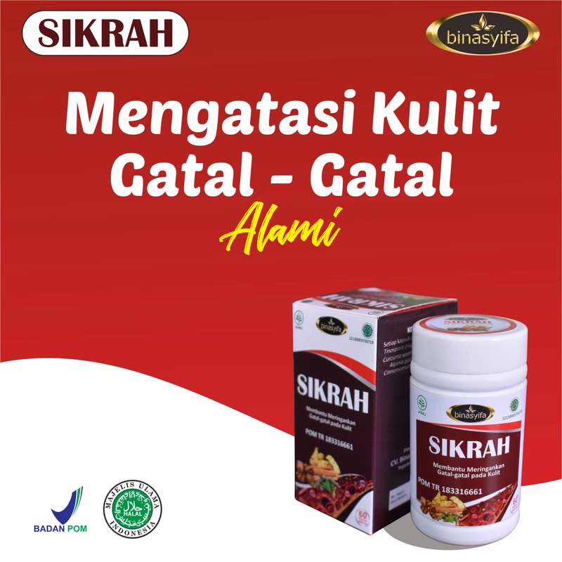 Product image SIKRAH Obat Gatal Gatal Kulit Alergi Gatel Obat Kurap Eksim Jamur Biduran Kadas BPOM Binasyifa 60 Ka 60 kapsul Herbal