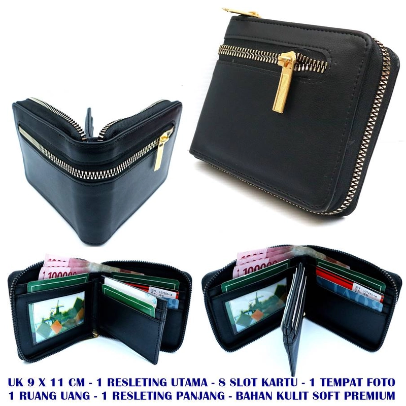 Product image Dompet Kulit Kartu Pria Resleting Full New Medium black