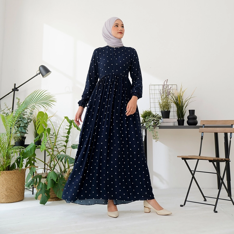 Product image Lusianasae - Yasmin dress Syari Muslimah warna NAVY bahan Rayon Viscose Premium Busui Friendly S NAVY