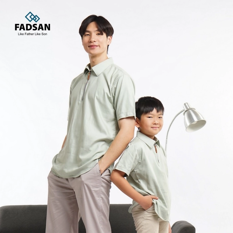 Product image FADSAN - Baju Polos Gaya Casual Ayah dan Anak Laki-Laki Warna Sage Green - Khan Series SIZE ANAK XS KHAN SAGE GREEN