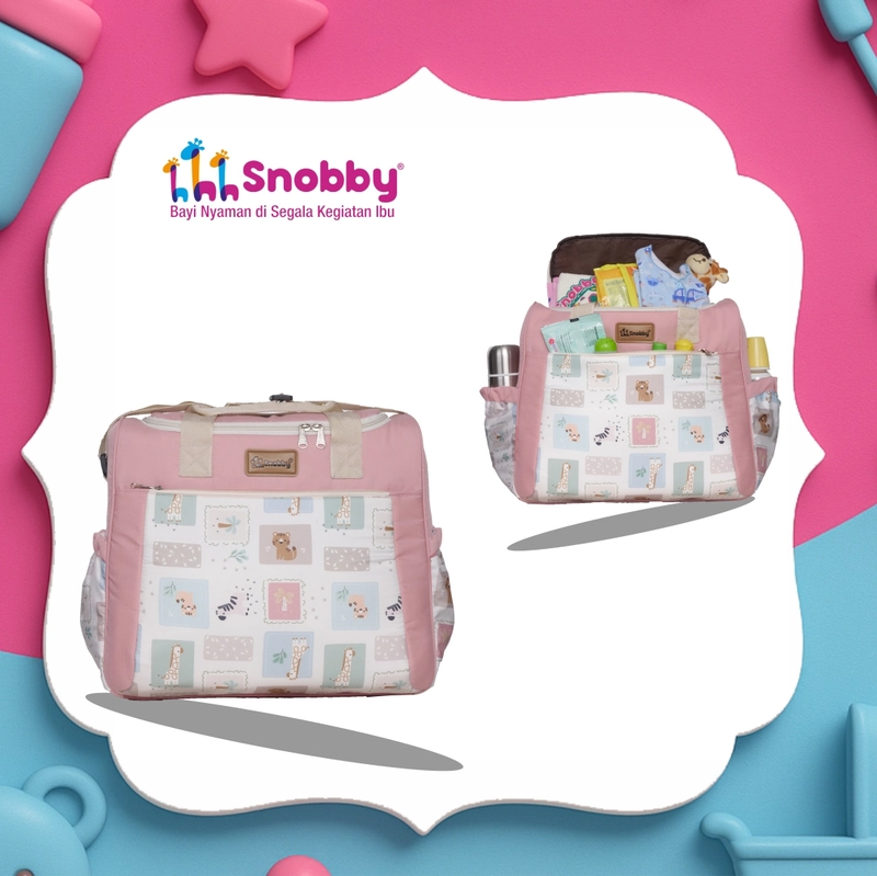 Product image SNOBBY BABY - SBT2571 TAS BAYI BESAR SAKU PRINT BABY PRINT BIBY SERIES Tas Besar Dusty Pink