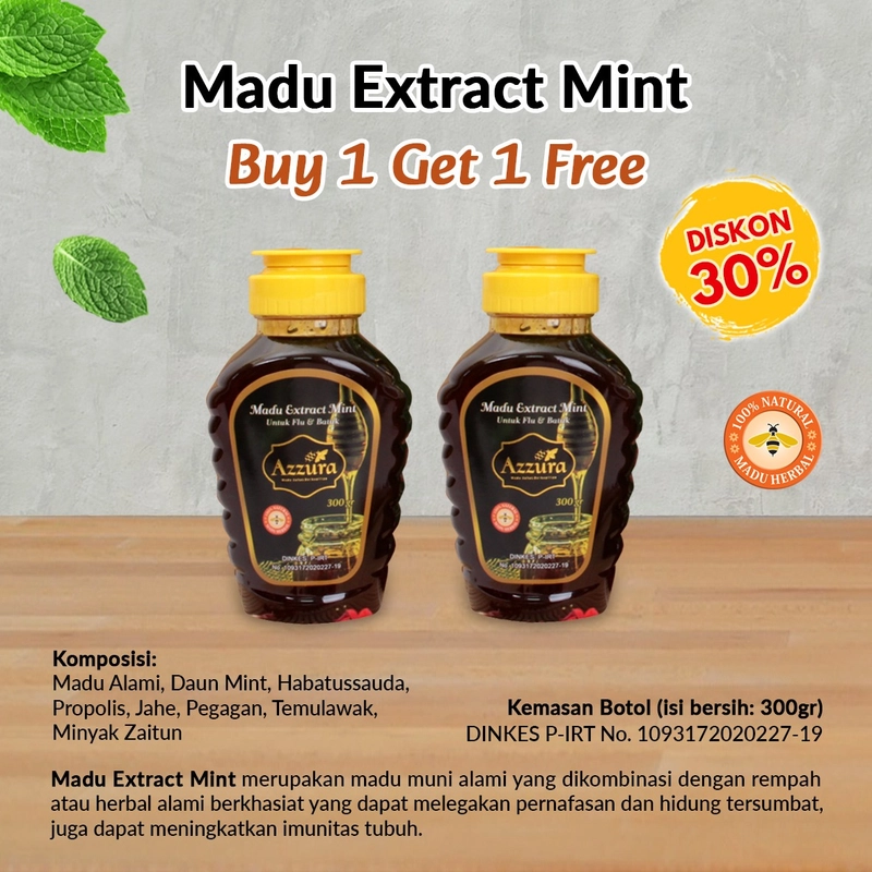 Product image Madu Azzura - Extract Mint 300gr (Buy 1 Get 1) 300gr Madu