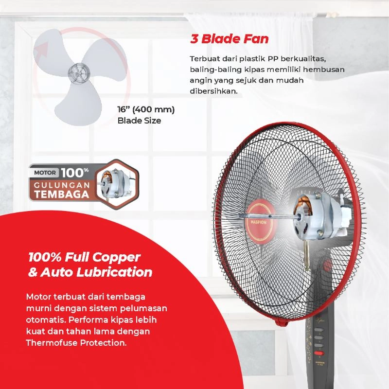 Product image Maspion EX172S Stand Fan Kipas Angin Berdiri Uk 16Inch Type 172S