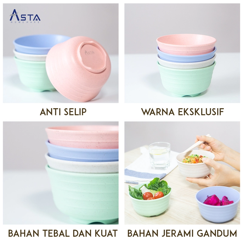 Product image Asta Homeware Official - Asta Mangkok Jerami Gandum Bowl Tebal Food Grade 11 cm Warna Pink