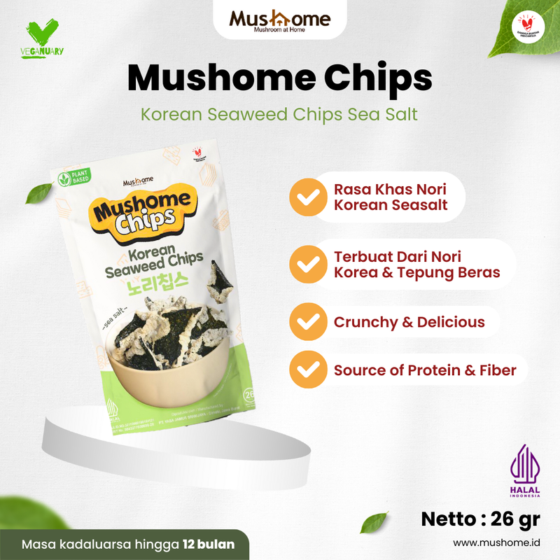 Product image Mushome Official - Keripik Korean Seaweed Rasa Original / Kaya Serat / Sumber Protein / Gluten Free 26gr Sea Salt