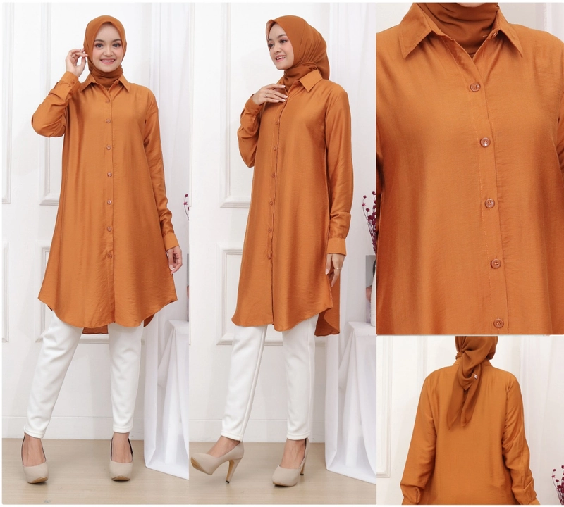 Product image Syahrinda [TA] - Kemeja Tunik Panjang Gold Armanih Zarach Premim Polos Standar Jumbo Size 1 Gold