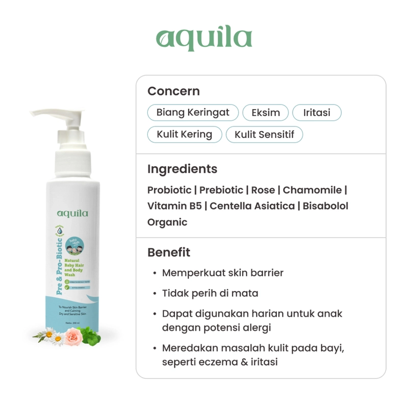 Product image Aquila Pre & Pro Biotic Hair and Body Wash/Sangat Cocok Untuk Kulit Sensitif/Sabun Pembersih Bayi 100ml all skin type
