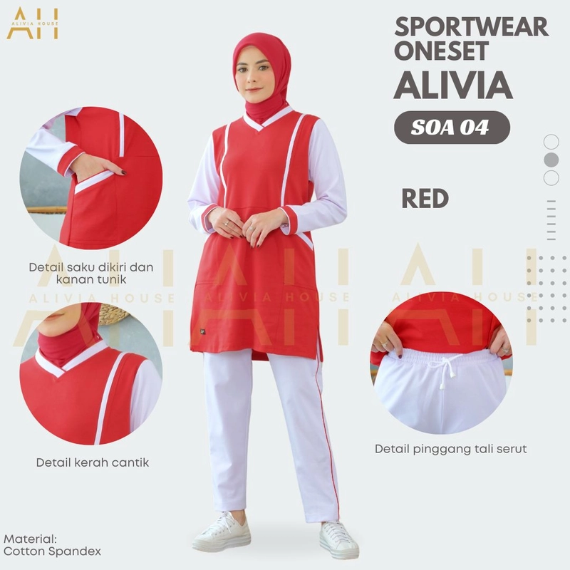 Product image Alivia House - Sportwear Oneset Alivia SOA04 - Setelan Olahraga Wanita - Baju Olahraga Kaos Muslimah M Red