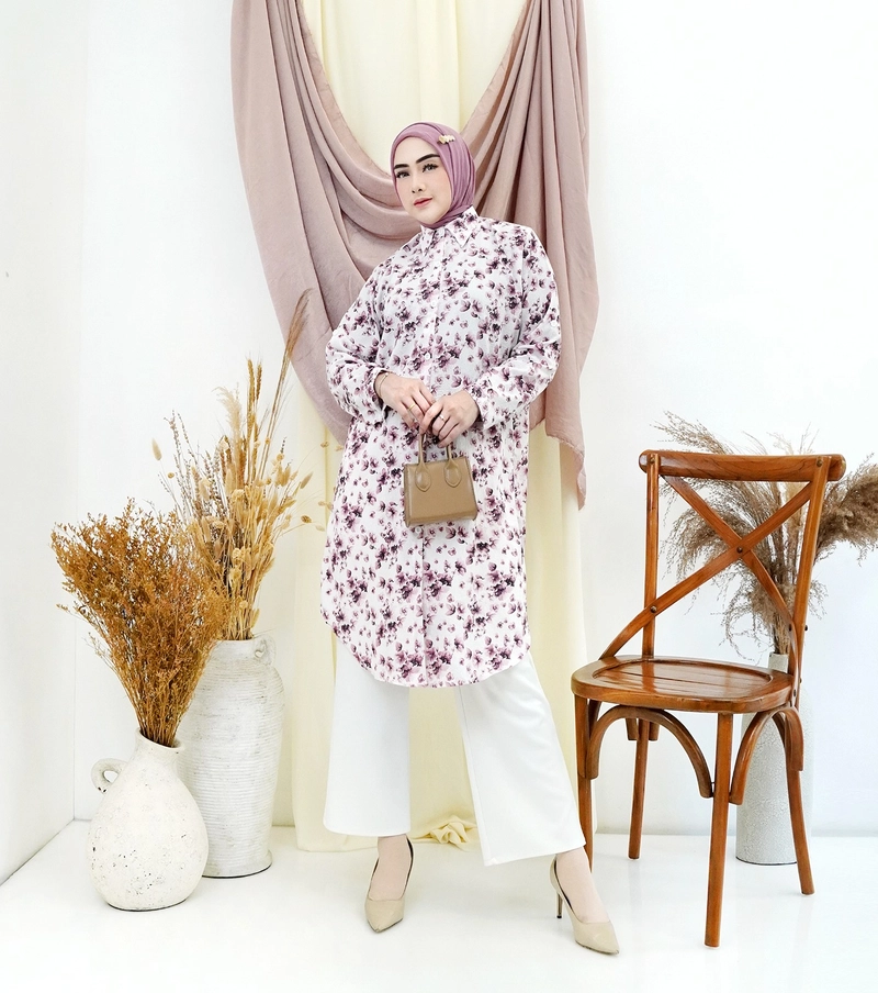 Product image Giat Makmur [TA] - Tunik Kemeja Bunga sakura Premium Airflow Allsize Sedang Pink