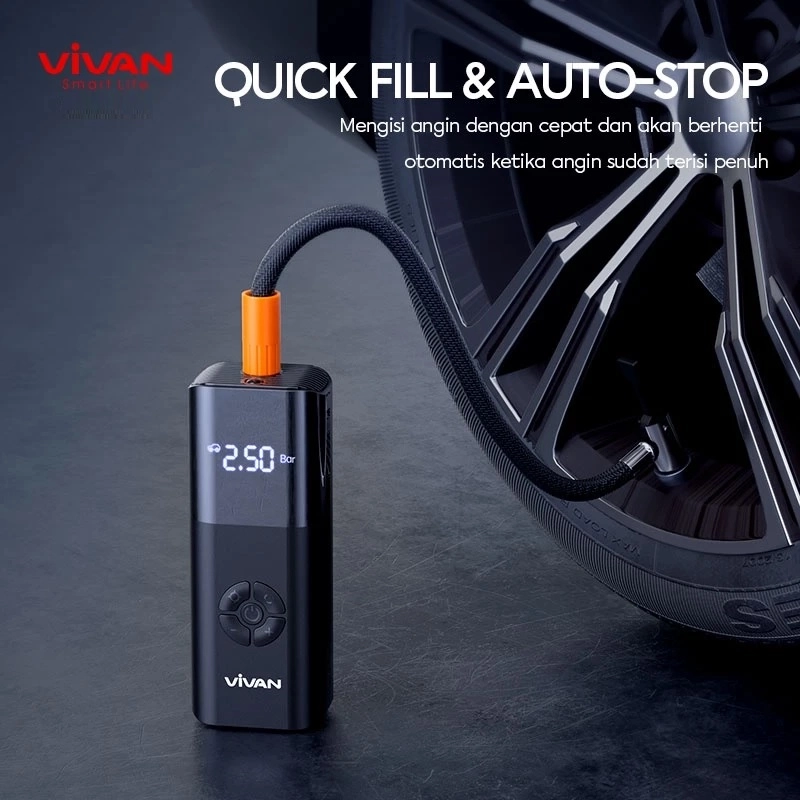 Product image UTAMAMEGA - Pompa Ban Mobil Portable VIVAN VTI02 Elektrik Air Compressor Mini Serbaguna LCD Display Pompa Angin Serbaguna