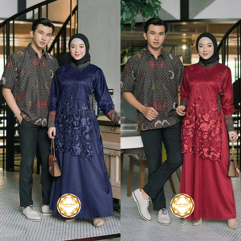 Product image Couple Batik Cantingan Premium Primisma Real Pict dan Tidak Luntur - Dua Varian Warna Baju Cowok M + Cewek Allsize Navy