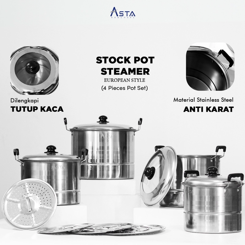 Product image Asta Stock Pot Steamer 03 Panci Sop Besar Isi 4 Pcs Warna Grey ASSP-03