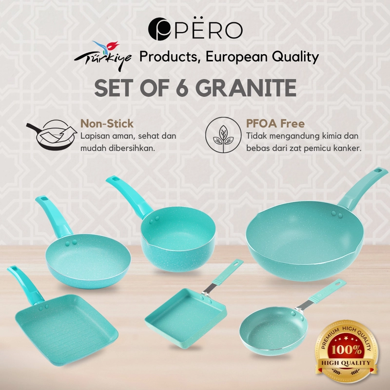 Product image Pero official - Pero Bundle Set of 6 Wajan Nonstick Granite Anti Lengket Set 6 Mint