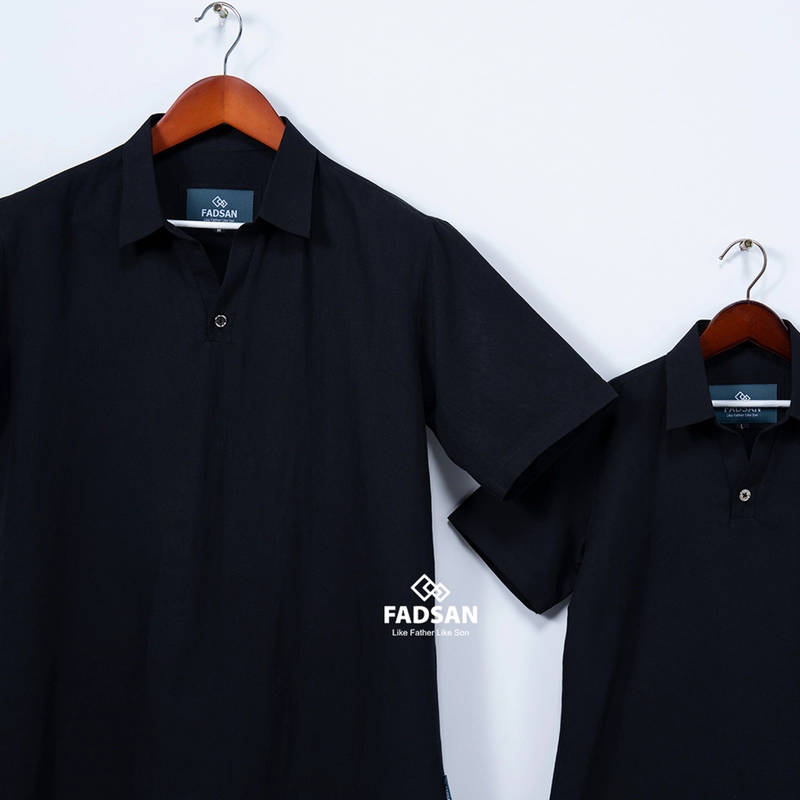 Product image FADSAN - Kemeja Polos Formal Casual Lengan Pendek Ayah Anak Warna Bold Black - Palta Series SIZE ANAK XS BOLD BLACK