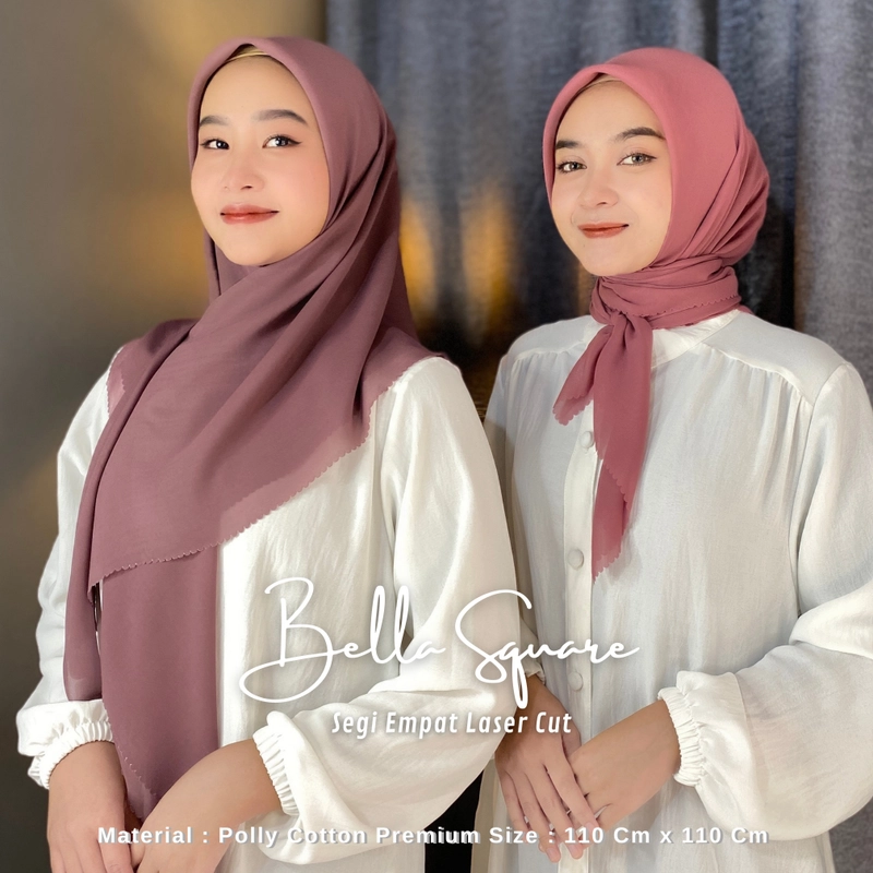 Product image MAMY Gallery - [PO] Jilbab Segi Empat Laser Cut Hijab Premium Kerudung Poly Katun Polos 110 x 110 cm Rosetaupe