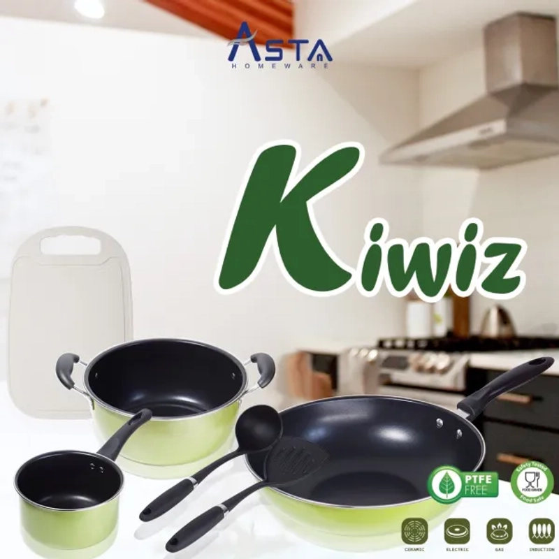 Product image Asta Homeware - Asta Kiwiz Cookware Panci Set Teflon Anti Lenket 7 Pcs 2700 Hitam