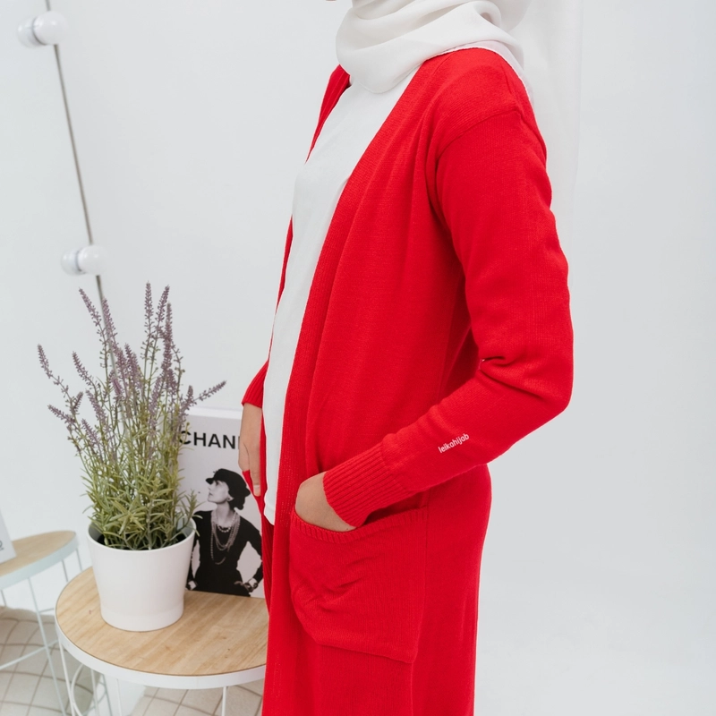 Product image Leika - Long Cardi Anak Pocket - 11-13 Tahun All Size Red