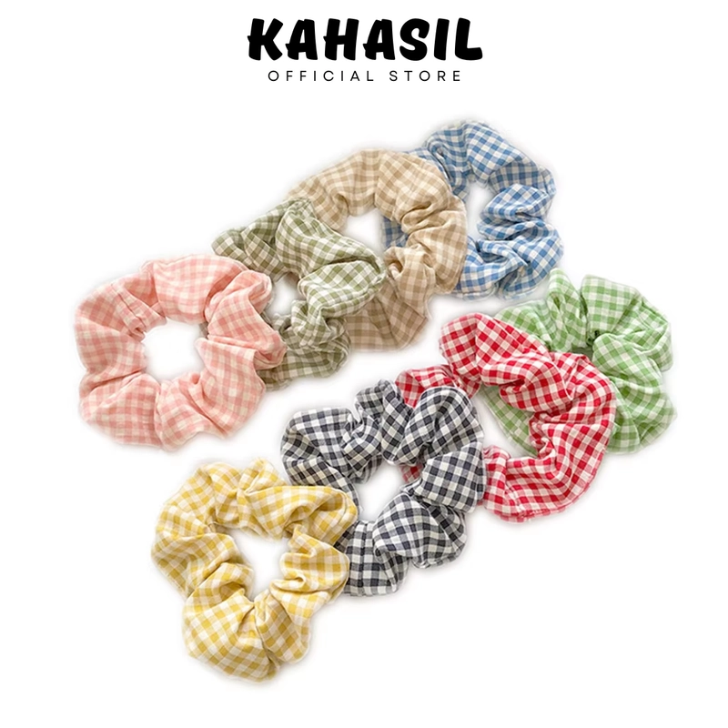 Product image KAHASIL - Ikat Kunciran Iket Rambut Scrunchie Motif Petak KMJAF004 all variant HITAM