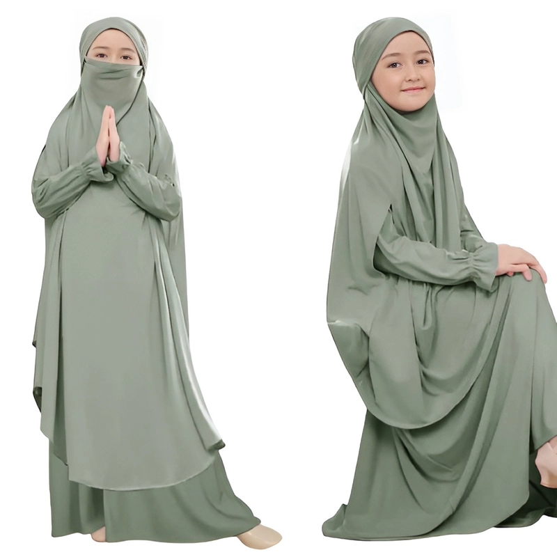 Product image astro - gamis syari anak long hijab alanlm realpict 10 -12 TAHUN SAGE
