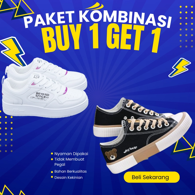 Product image Koekita - Paket Kombinasi Buy 1 Get 1 Sepatu Kets Sneakers Wanita Beyound Space & WB-02 41 PUTIH & HITAM