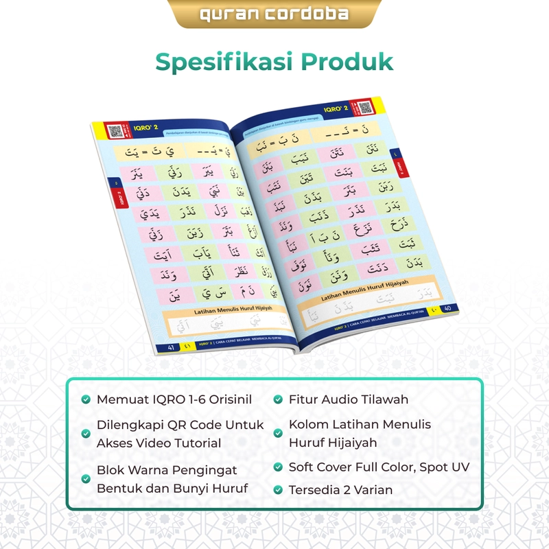 Product image Cordoba - Buku IQRO dan Juz Amma Bersuara A5 Lengkap Jilid 1 sampai 6 plus Audio dan Video QR A5 Random
