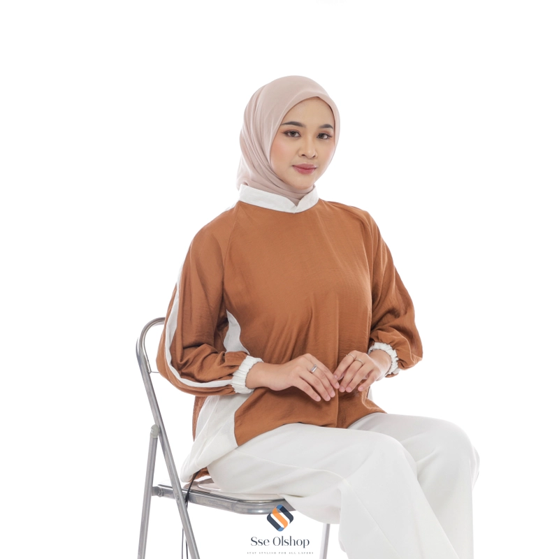 Product image Sseolshop - BECA TOP blouse wanita terbaru lengan panjang baju linen L XL XXL L Brown