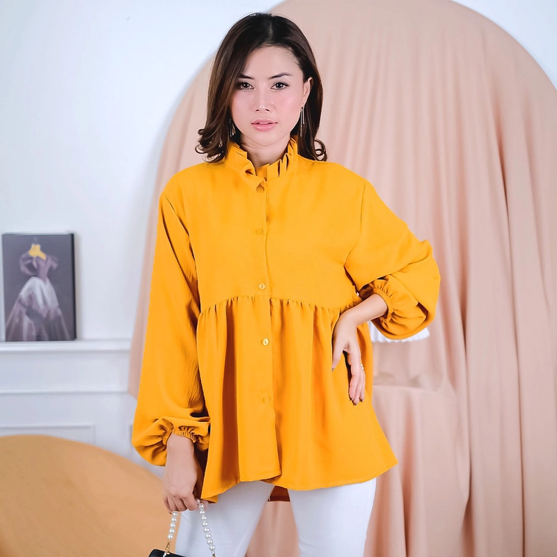 Product image MEQA DAILY - MEGA DAILY - Rachel Blouse Premium Airflow Crinkle All Size Kuning